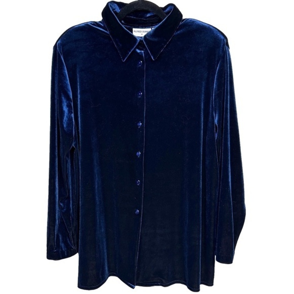 Vintage Royal Blue Stretchy Velvet Button Up Tunic Top Deep Holiday Size 16